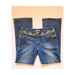 Bisou Bisou embellished low rise flare jeans ✦ Y2K sequin waist